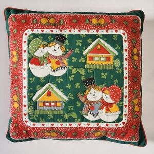 Vintage Cottagecore Festive Snowman Holiday Pillow 16x15